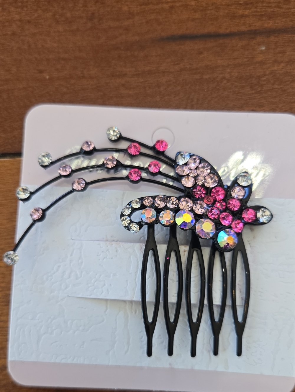 Rhinestone Pink Floral Hair Comb - Women Accessories